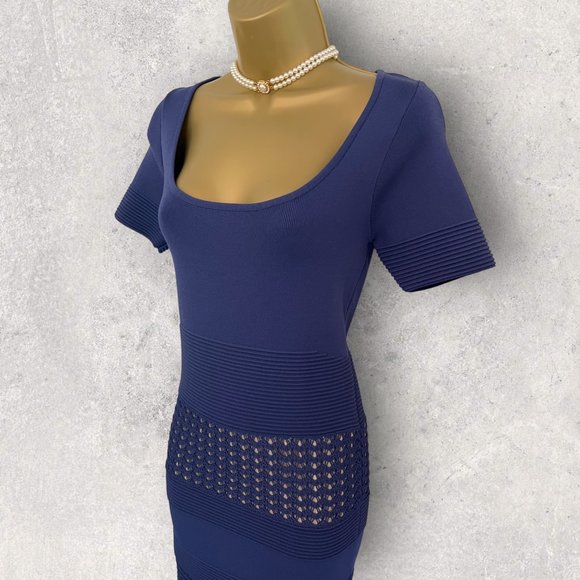 Reiss Lavender Blue Crochet Bandage Short Sleeve Bodycon Dress Size S UK 8/10 - Picture 3 of 6